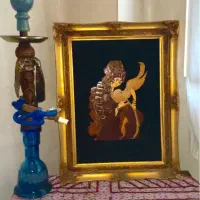 تابلو چوب کاردست و قلیان تنه گردو