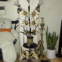 آباژور میز تلفن فلزی ورق طلا .میز خاطر گرد با ساتن