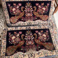 یک جفت پشتی دست باف طرح طاووس