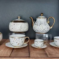 قوری طلایی فنجان نعلبکی چینی عصرانه خوری