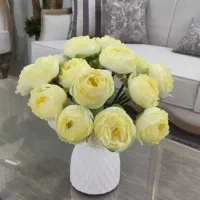 گل مصنوعی پیونی رنگ کرم نباتی