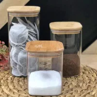 بانکه اکرولیک آشپزخانه با درب بامبو|ظروف نگهدارنده، پلاستیکی، یک‌بارمصرف|سیرجان, |دیوار