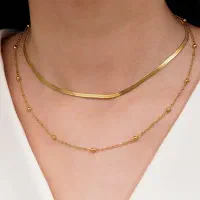 گردنبند استیل دو لاین طلایی پرفروش