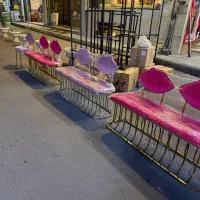 نیمکت چوب فلز و پارچه باکسی بشکه ای تک نفره