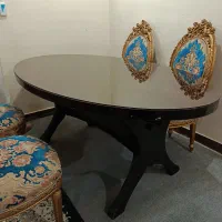 میز ۸نفره  بیضی طول2وعرض1متر سالم رن قهوه آیی تیره