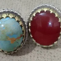 انگشتر کلسیونی فیروزه و عقیق سرخ