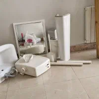 فلاش تانک.روشویی ومتعلقات.سطل ودوعدد درب بادستگیره