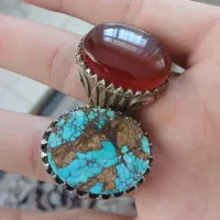 انگشتر های نقره ۲۲ و ۱۸ گرم فیروزه و عقیق