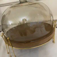 ظرف کیک خوری  بامبو همراه با درب شیشه ای