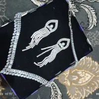 گردنبند و گوشواره استیل آب نقره کاری