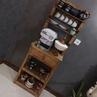 کافی‌بار لوکس چوب روس + شلف سه‌طبقه،قابل تفکیک|بوفه، ویترین، کنسول|آمل, |دیوار