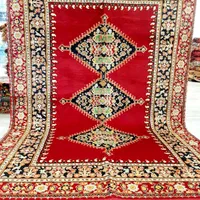 قالیچه سه متری طرح قشقایی سه ترنج لاکی گل ابریشم