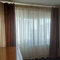 پرده حریر با والان کرم قهوه ای و سایر لوازم