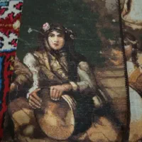 98/64تابلو نوازندگان دستبافت قدیمی رج50 چله ابریشم|تابلو فرش|تبریز, |دیوار