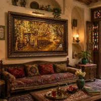 تابلو فرش دستباف پاییزان کوچه باغ برجسته golha