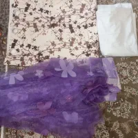 والان پرده .زیر پرده سفید .پرده حریر بنفش