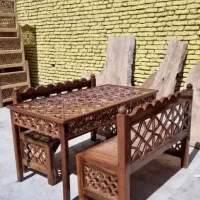 ست میز و نیمکت چوبی سنتی کار دست ۴ نفره اصفهان