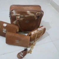 ست کیف چرم طبیعی دستدوز زیبا مناسب هدیه و نوعروس