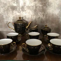 ست چای و قهوه خوری طلایی مشکی پذیرایی لوکس