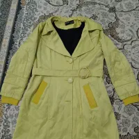 پالتو کتان خوشرنگ  خردلی استر دار جنسشم کتان