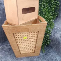 ست جادستمال و سطل چوبی حصیری مدرن|صنایع دستی و سایر لوازم تزئینی|سیرجان, |دیوار