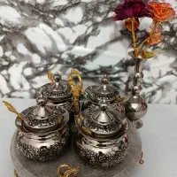 سرویس پا سماوری سیاه قلم کروم مس نانوشده