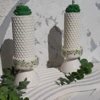 شمع موم عسلی طبیعی سفید با جاشمعی سرامیکی