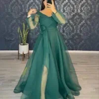 پیراهن مجلسی بلند با حجاب همراه با توربان