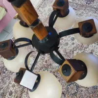 لوستر ۶ شاخه ای چوبی فلزی|لوستر و چراغ آویز|کرج, باغستان|دیوار