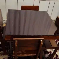 میز صندلی چوب روس همراه با شیشه س کرید معاوضع