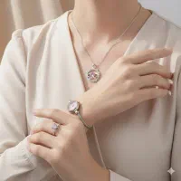 ست زنانه ساعت و گردنبندو انگشتر مدل ماه ستاره