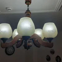 ۲عدد  لوستر چوبی ۵شاخه و  یک عدد  ۱ شاخه  سالم|لوستر و چراغ آویز|خرم‌آباد, |دیوار