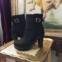 نیم بوت مشکی لژ دار زنانه خارجی پاشنه بلند اداری