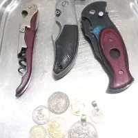 فندک وچاقو و سکه قدیمی یکجا