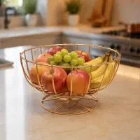 ظرف سبد میوه خوری اشکی فلزی طلایی