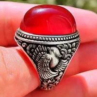 انگشتر فدیوم جدی قلمزنی گرشاسبی سنگ عقیق