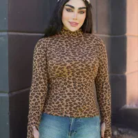 پیراهن پلنگی کبریتی فینگر دار یقه ایستاده