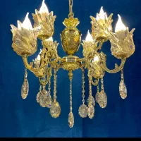 لوستر برنجی با سرپیچ e14 و هشت شعله ۴+۴ برنج