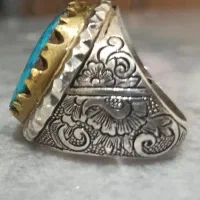 انگشتر فیروزه اصل نیشابور رکاب نقره ۹۲۵