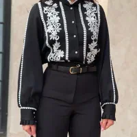 شومیز کتان لمه اپلیکه دوزی