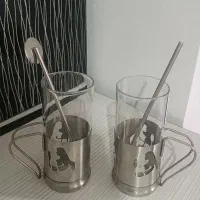 لیوان شربت خوری پایه استیل با نی