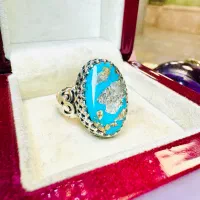 انگشتر فوق لوکس سنگ فیروزه رگه طلایی معدنی نیشابور