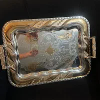 سینی پذیرایی استیل دسته نگین دار۲عددباهم