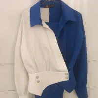 شومیز شلوار رنگ آبی کاربنی سفید با شلوار دمپا