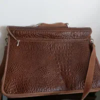 کیف چرم رنگ قهوه ای طرح پوست ماری