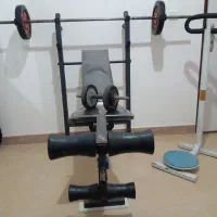 میز پرس میله هالتر ۲۰کیلو وزنه دمبل ومسگری