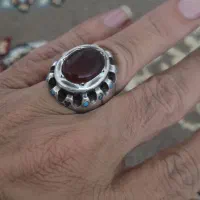 انگشترعقیق بانگین دورفیروزه ای