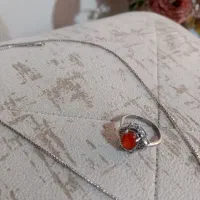 گردنبند بازنجیر ونگین فیرزه وانگشتر یمنی