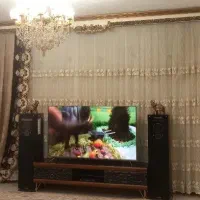 پرده حریر ترک گل برجسته با والن مخمل و نگین دوزی