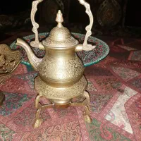 قوری برنجی و ظرف شیرینی و آجیل برنجی